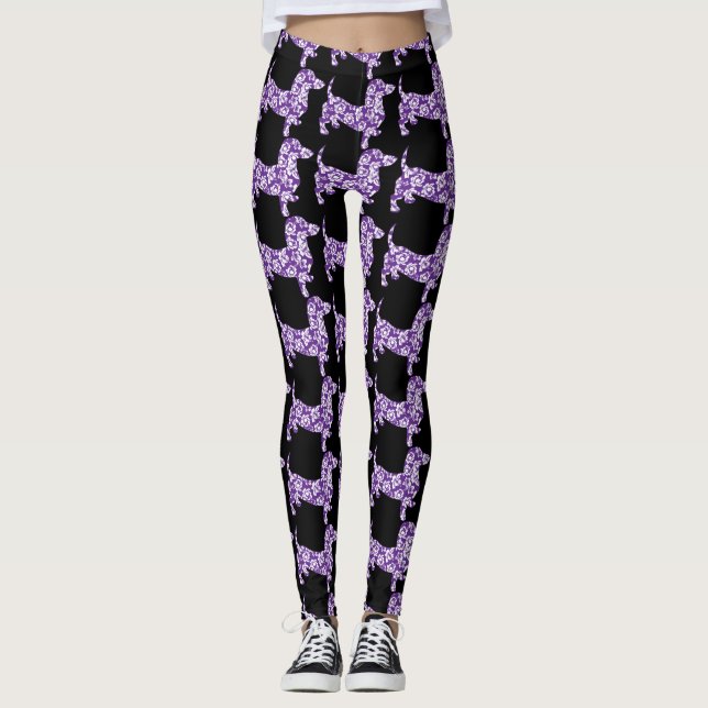 Purple Aloha Dachshund Leggings (Front)