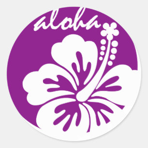 Purple aloha flower circle classic round sticker