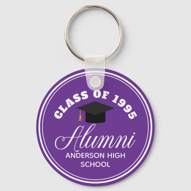 Purple Alumni High School Reunion Personalized Keychain (Front)