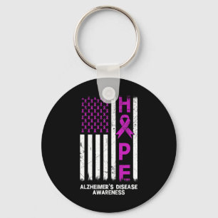 Purple Alzheimer Disease Awareness American Flag M Keychain
