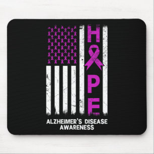 Purple Alzheimer Disease Awareness American Flag M Mouse Pad