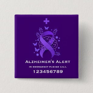 Purple Alzheimer's Disease Alert 2 Inch Square Button