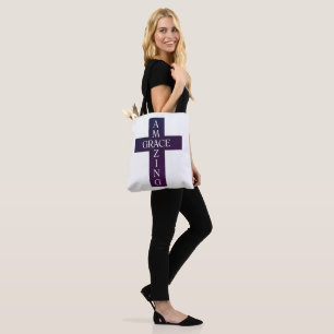 purple AMAZING GRACE with cross imagery   Tote Bag