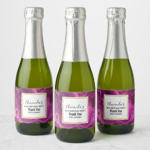 Purple Amethyst And Gold Abstract Agate Birthday  Sparkling Wine Label
