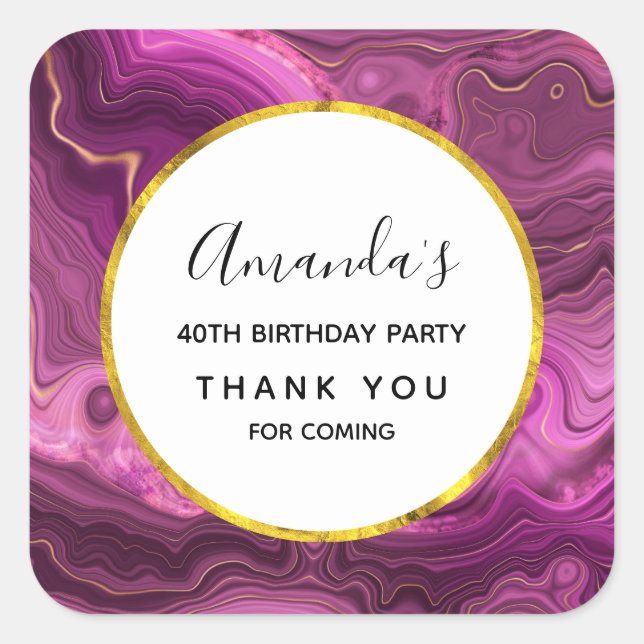 Purple Amethyst And Gold Abstract Agate Birthday Square Sticker (Front)