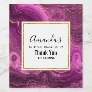Purple Amethyst And Gold Abstract Agate Birthday Wine Label