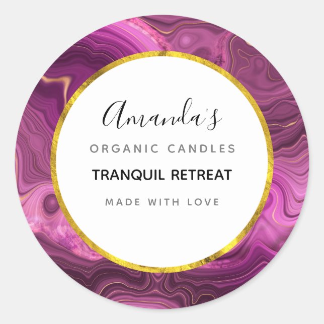 Purple Amethyst And Gold Abstract Agate Candle Classic Round Sticker (Front)