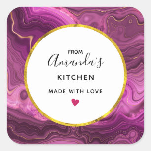 Purple Amethyst And Gold Abstract Agate Kitchen Square Sticker