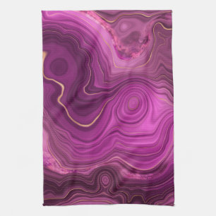 Purple Amethyst And Gold Abstract Agate Kitchen Towel