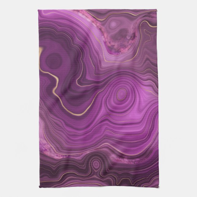 Purple Amethyst And Gold Abstract Agate Kitchen Towel (Vertical)