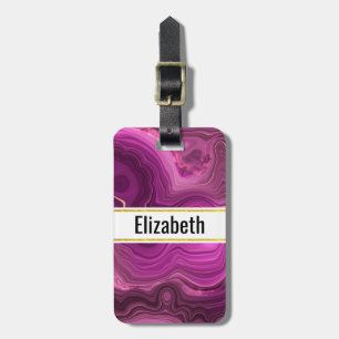 Purple Amethyst And Gold Abstract Agate Luggage Tag