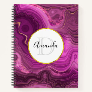 Purple Amethyst And Gold Abstract Agate Monogram Notebook
