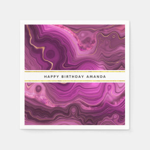 Purple Amethyst And Gold Abstract Agate Napkins