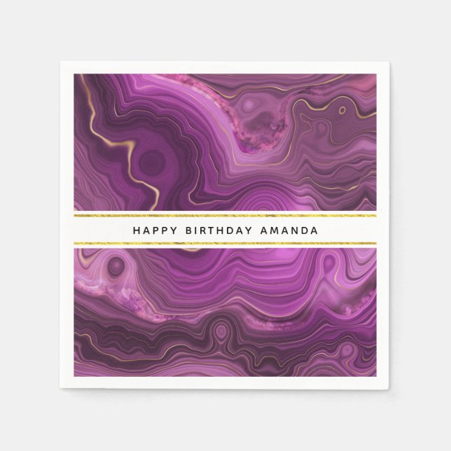 Purple Amethyst And Gold Abstract Agate Napkins (Front)