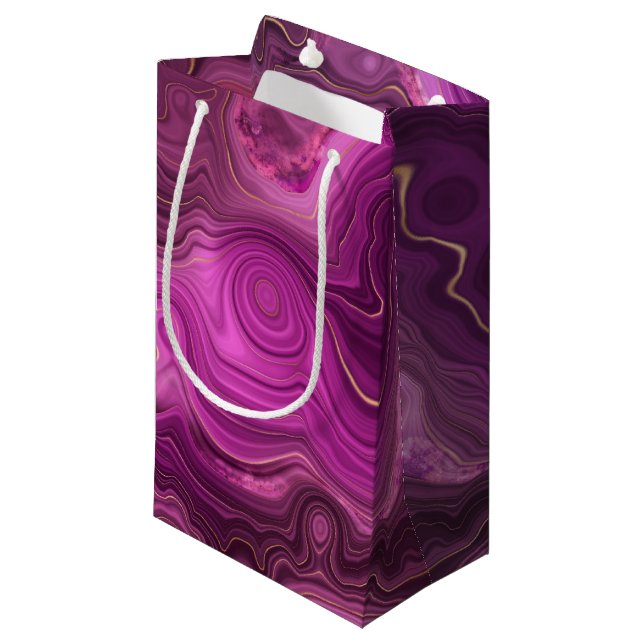 Purple Amethyst And Gold Abstract Agate Small Gift Bag (Front Angled)