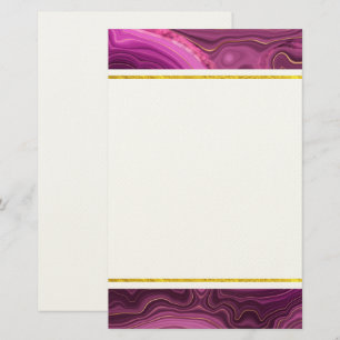 Purple Amethyst And Gold Abstract Agate Stationery