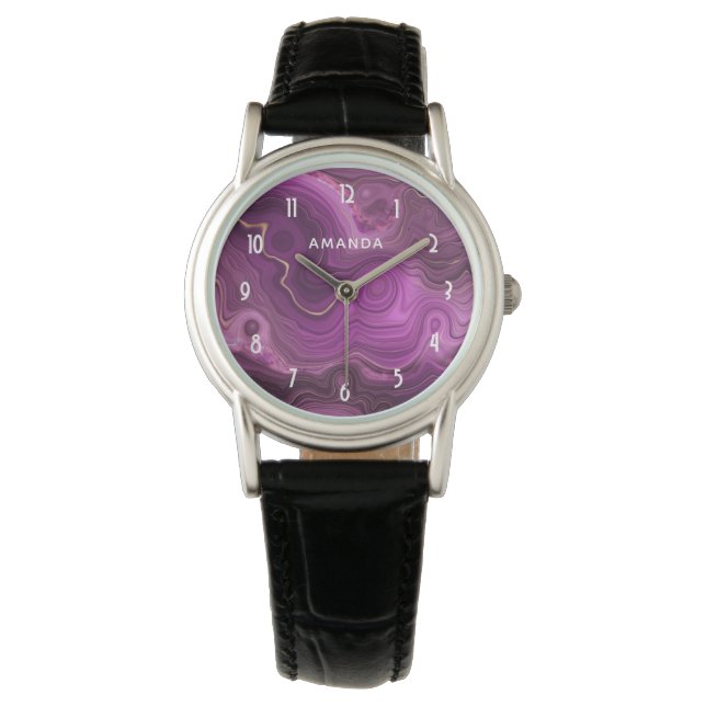 Purple Amethyst And Gold Abstract Agate Watch (Front)