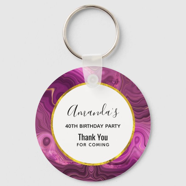 Purple Amethyst And Gold Agate Birthday Thank You Keychain (Front)