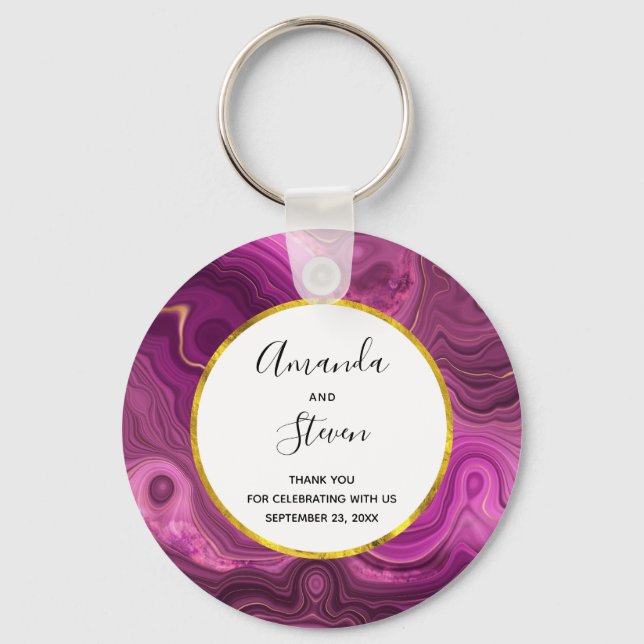 Purple Amethyst And Gold Agate Wedding Thank You Keychain (Front)