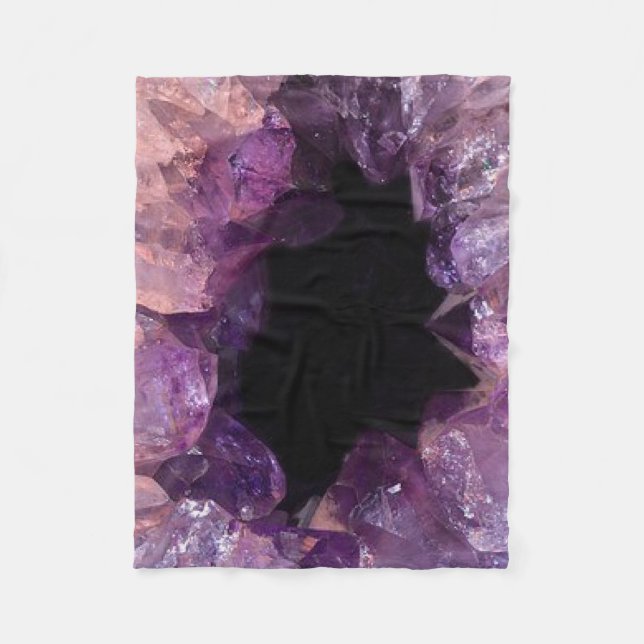 Purple Amethyst Crystal Cluster Fleece Blanket (Front)