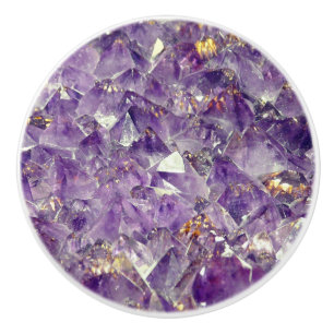 Purple amethyst crystal gem stone look ceramic knob
