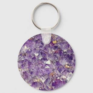 Purple amethyst crystal gem stone look keychain