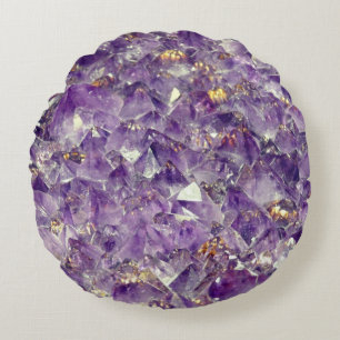 Purple amethyst crystal gem stone look round pillow