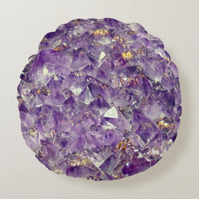 Purple amethyst crystal gem stone look round pillow (Front)