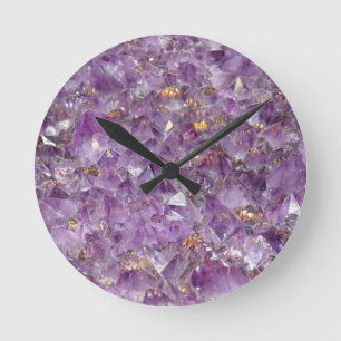 Purple Amethyst Crystal Stone Print Round Clock