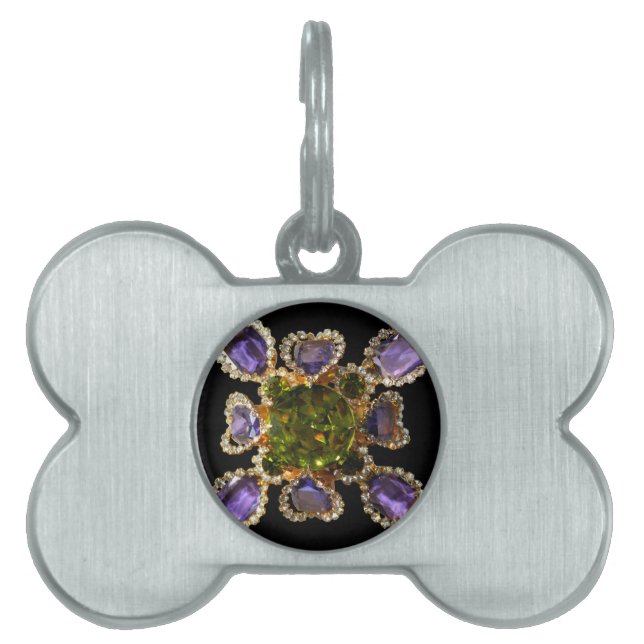 Purple Amethyst Diamonds Emeralds jewellery  Pet Name Tag (Front)