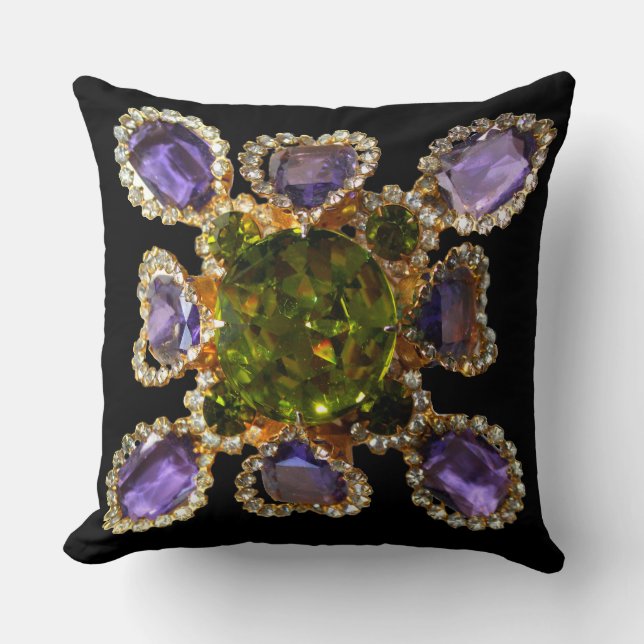 Purple Amethyst Diamonds Emeralds jewellery  Throw Pillow (Front)