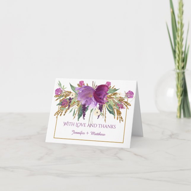 Purple Amethyst Flowers Gold Glitter Thank You (Front)
