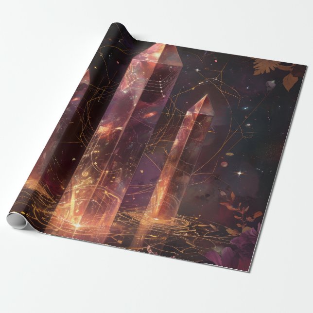 Purple Amethyst Galaxy Fantasy Pattern Wrapping Paper (Unrolled)