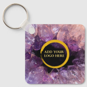 Purple amethyst gemstone add logo professional keychain