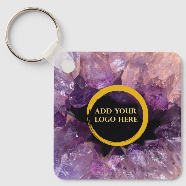 Purple amethyst gemstone add logo professional keychain (Front)
