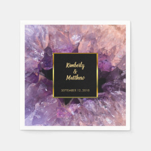 Purple amethyst gemstone bride and groom Wedding Napkin