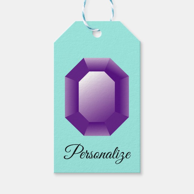 Purple Amethyst gemstone personalized Gift Tags (Front)