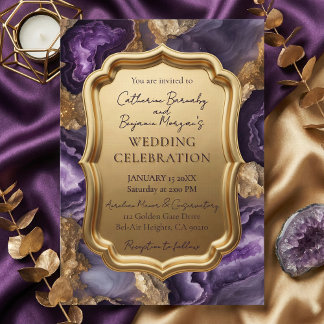 Purple Amethyst & Gold Agate Geode Ornate Wedding Invitation
