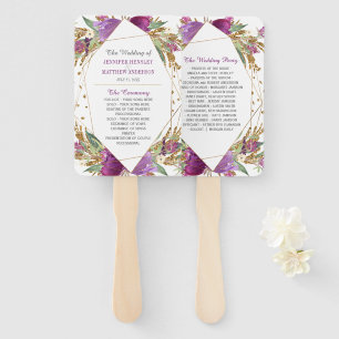 Purple Amethyst Gold Glitter Geometric Frame Hand Fan
