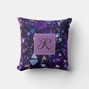 Purple Amethyst Quartz Crystal Monogram Throw Pillow