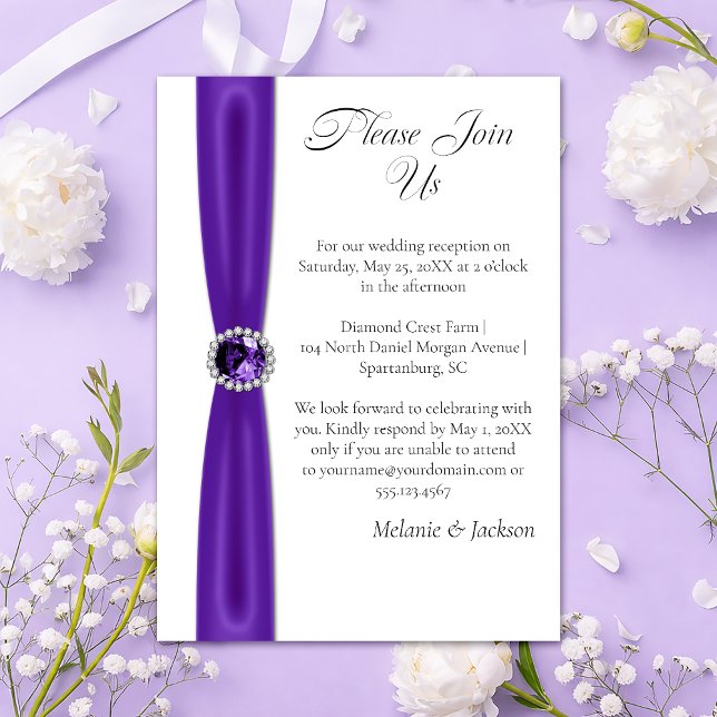 Purple Amethyst Satin Ribbon Jewel Reception Only Invitation (Creator Uploaded)