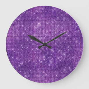 Purple Amethyst Stars Sequin Diamond Sparkly Large Clock