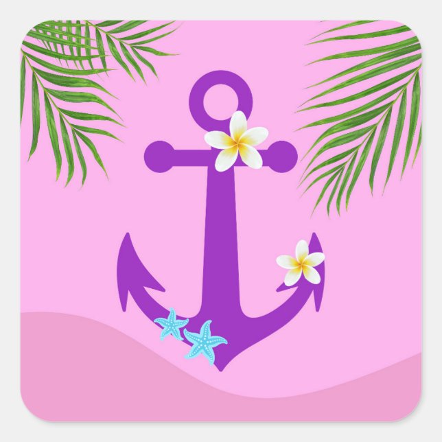Purple Anchor Square Sticker (Front)