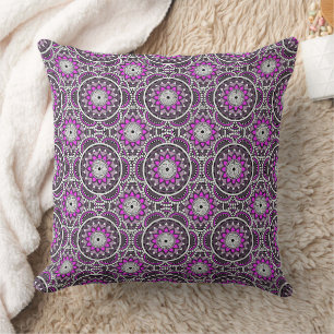Purple ancient Islamic mandala pattern Throw Pillow