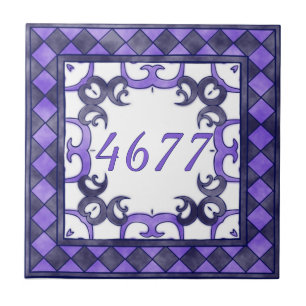 Purple and  Anthracite Small House Number Tile
