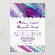 Purple and Aqua Abstract Paint Swirls Wedding