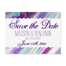 Purple and Aqua Abstract Wedding Save the Date