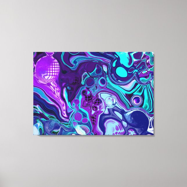 Purple and Aqua Blue Abstract Fluid Art   Canvas Print (Front)