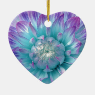 Purple and Aqua Blue Dahlia V004 Ceramic Ornament