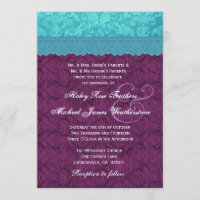 Purple and Aqua Blue Damask Wedding G500C